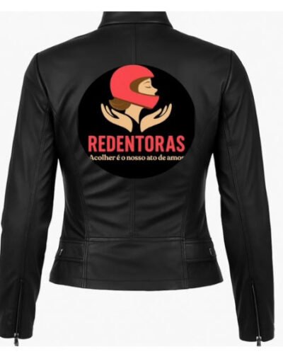 Jaqueta Fem - Couro - Bordado frente e costas - Preto